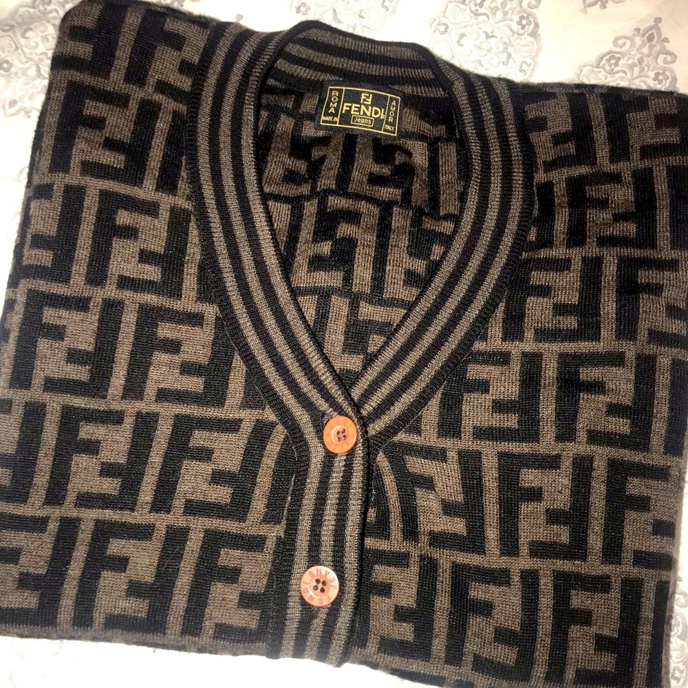 Fendi Black and Brown Logo Cardigan